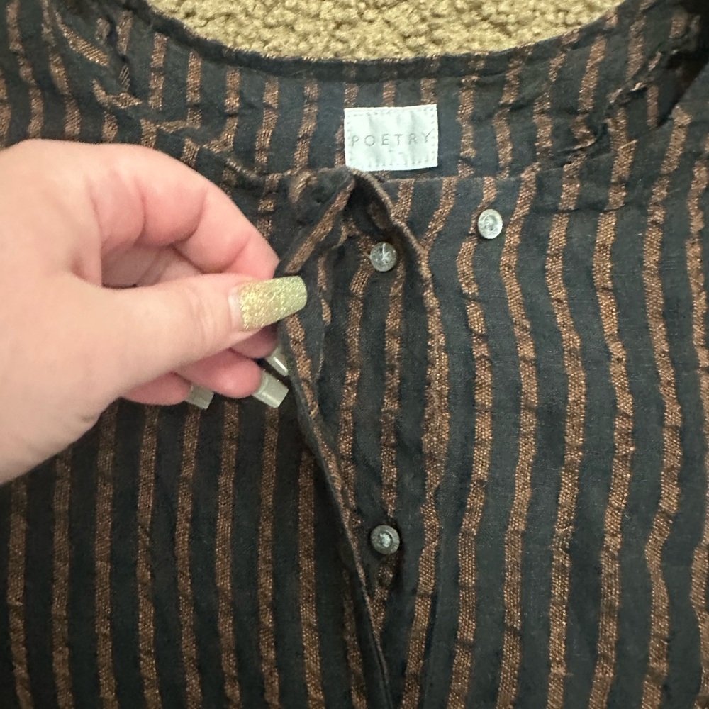 Poetry Button Down Shirt - Black and Brown Stripes - Picture 4 of 8